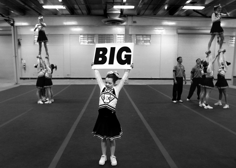 Megan and her fellow cheerleaders practice their routine one last time before competing in the State Cheerleading Championships.