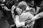 Megan Bomgaars, 14, gets a triumphant hug from her grandmother Barb McKeown after competing in the State Cheerleading Championships.