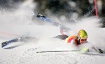 Marlies Schild, of Austria, crashes on the first run of the Slalom competition in the Women's Ski World Cup 2005 Aspen Winternational at Aspen Mountain. 